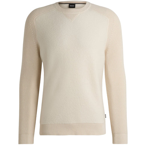 Ematero Knitted Wool Crew Neck Open White - W24