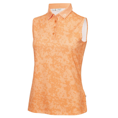 Damen-Poloshirt mit Leinwanddruck, ärmellos, Peach Cobbler – SS24