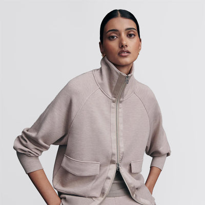 Roxbury Sweat Zip Through Taupe Marl