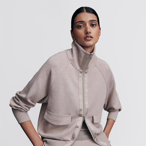 Roxbury Sweat Zip Through Taupe Marl