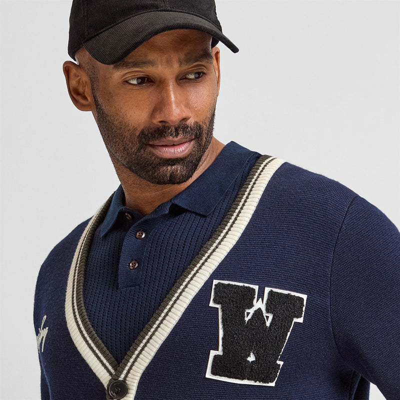 Golf Club Merino Wool Cardigan Navy