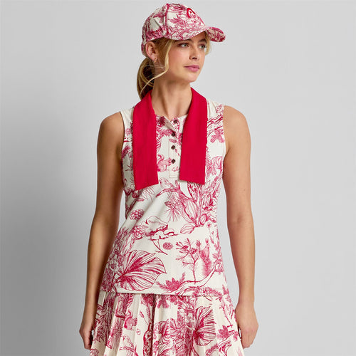 Tie Collar Top Red Botanical