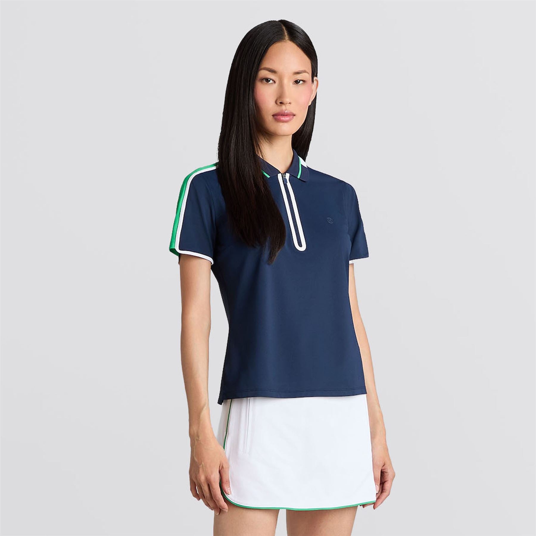 Tech Pique Contrast Panel Quarter Zip Polo Twilight