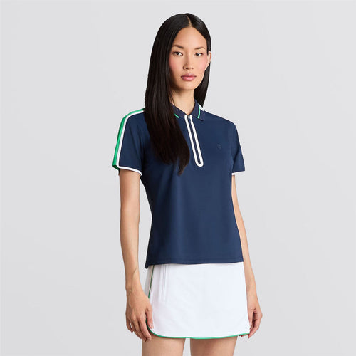 Tech Pique Contrast Panel Quarter Zip Polo Twilight