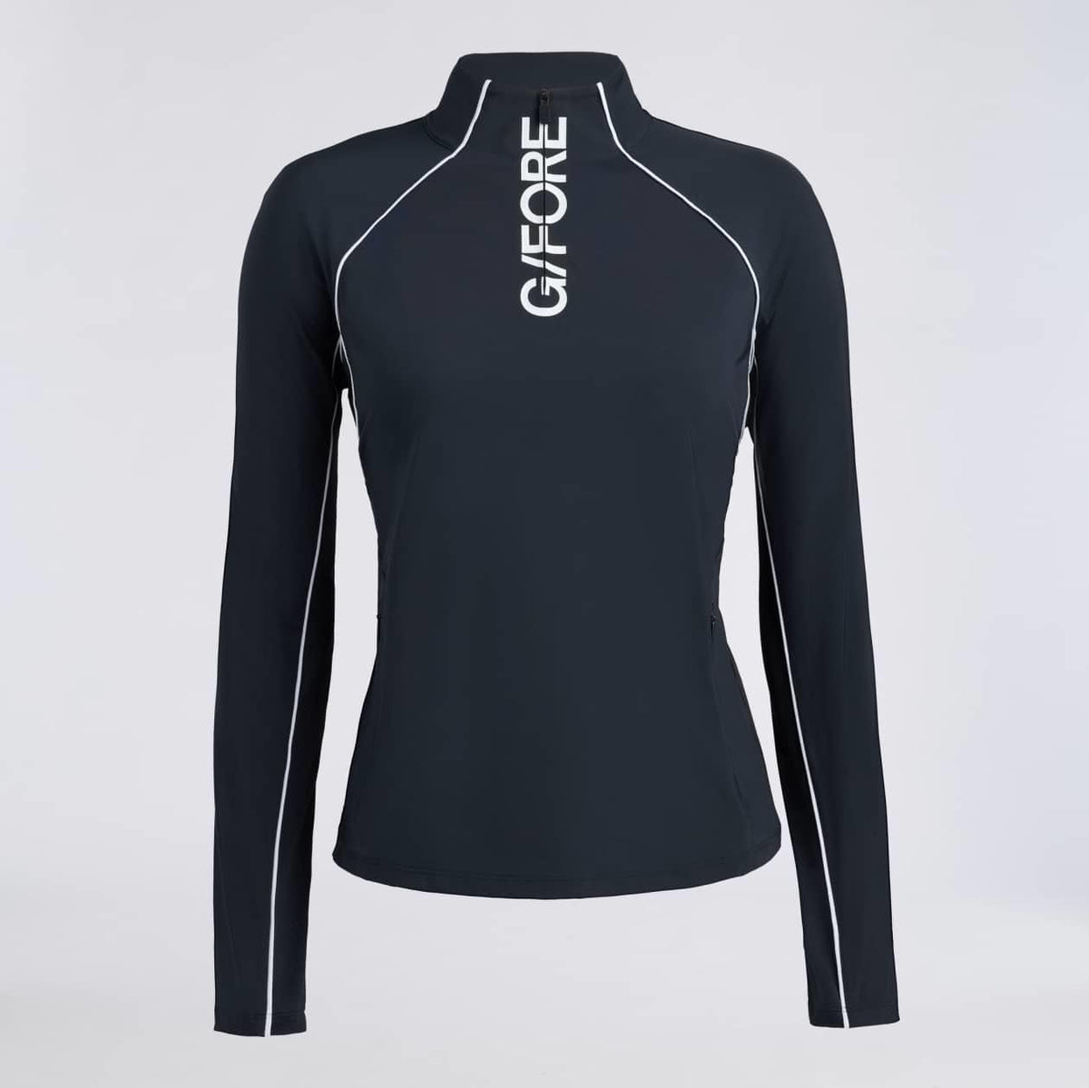 Contrast Mesh Silky Tech Nylon Quarter Zip Pullover Onyx