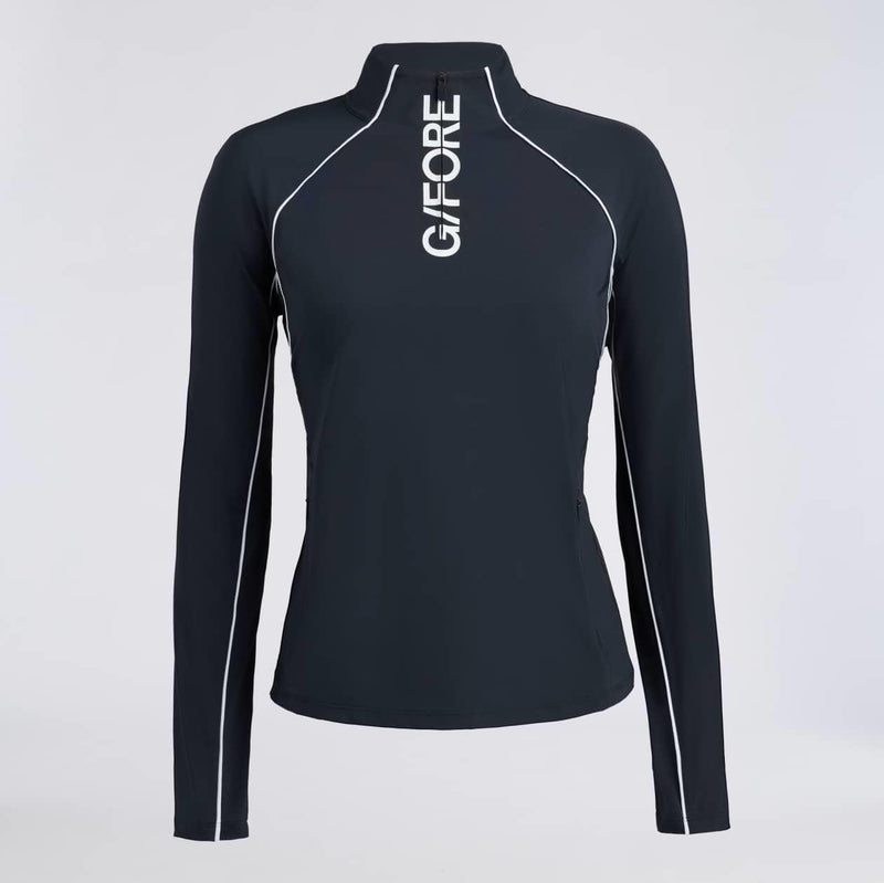 Contrast Mesh Silky Tech Nylon Quarter Zip Pullover Onyx