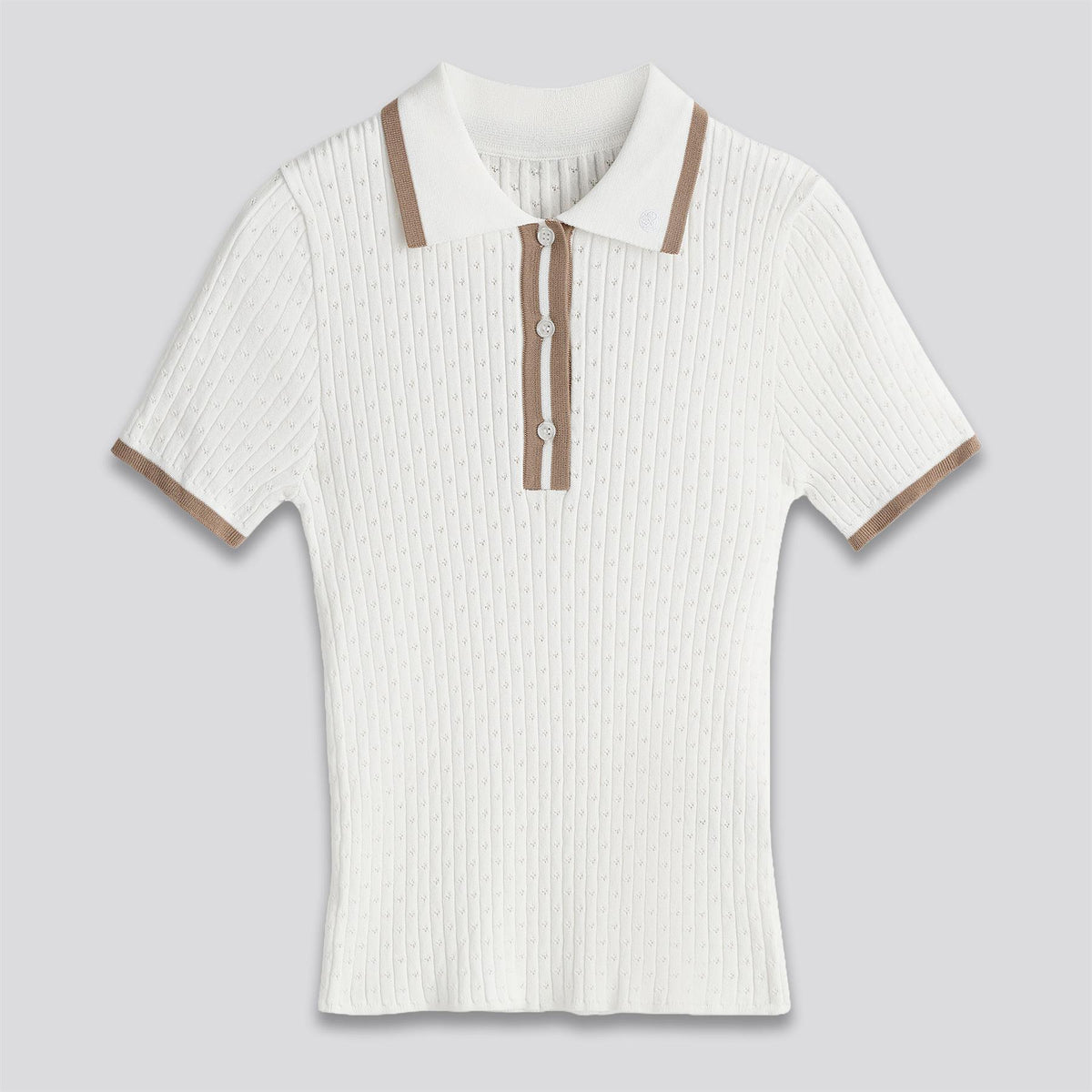 Jamie Pointelle Knit SS Button Down Polo White