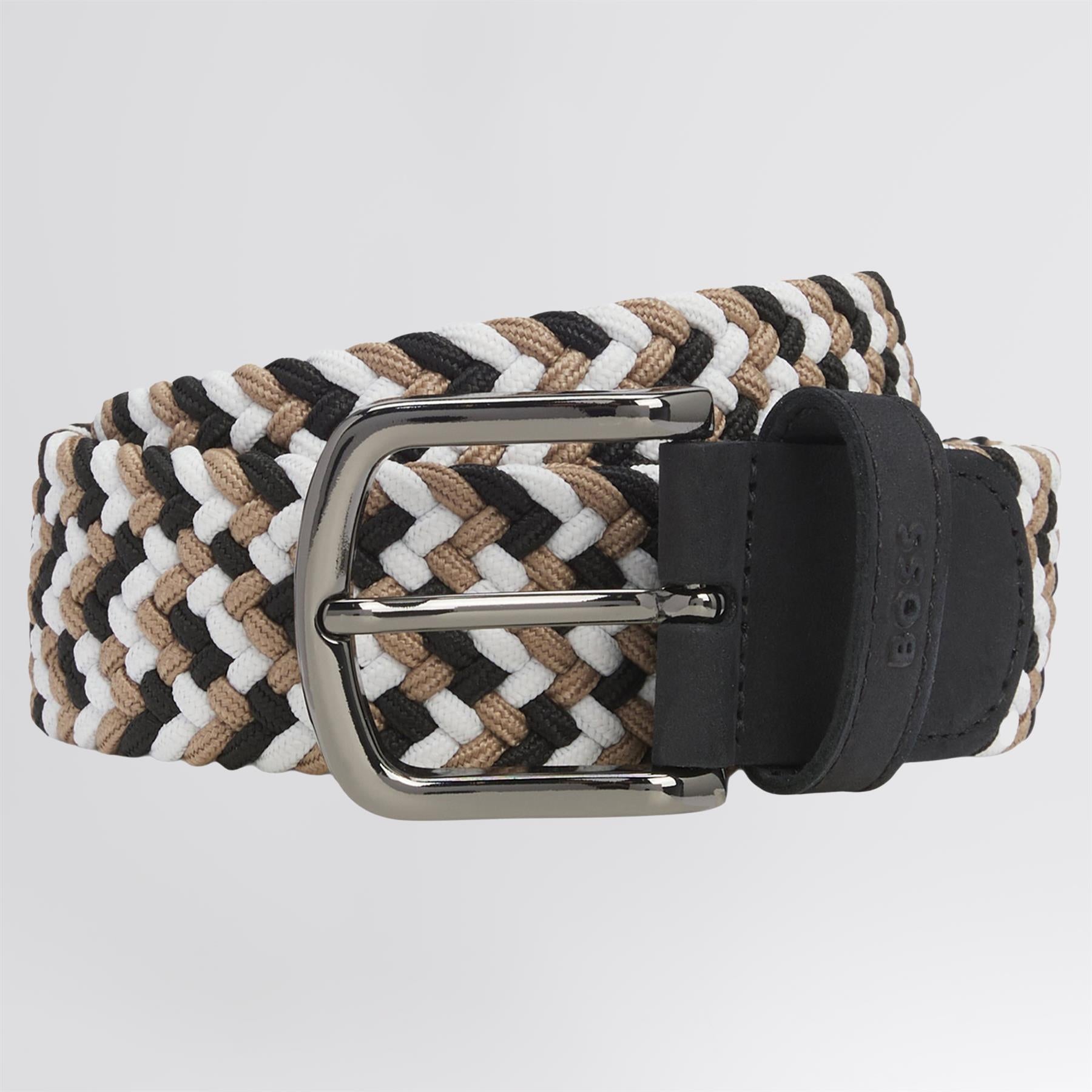 Woven Leather Facings Belt Open Black