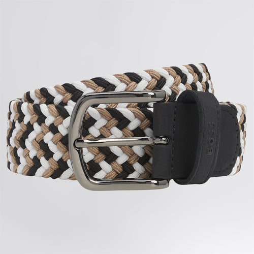 Woven Leather Facings Belt Open Black
