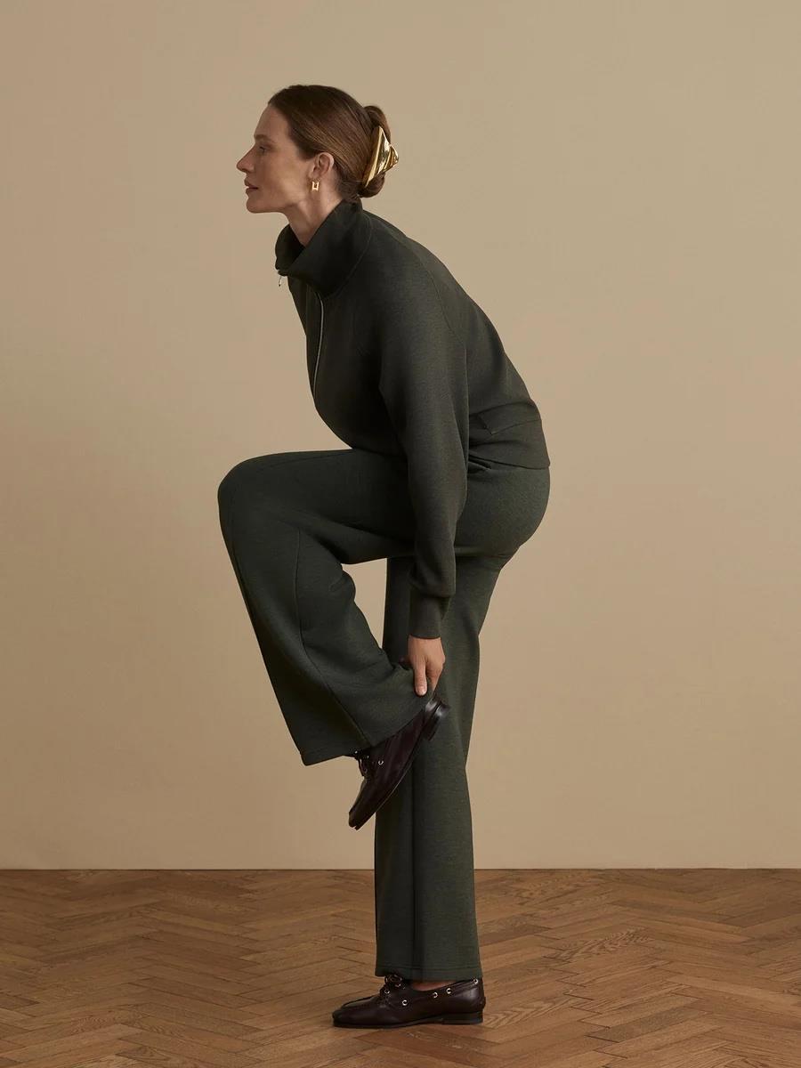 The Wide Leg 28 Inch Trousers Olive Marl