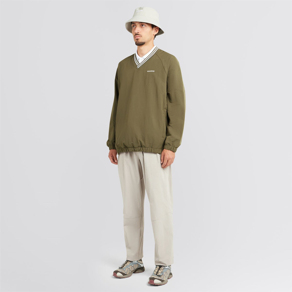 V-Neck Pullover Windbreaker Dark Olive