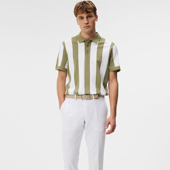 Maseo Nylon Knitted Stripe Polo Oil Green