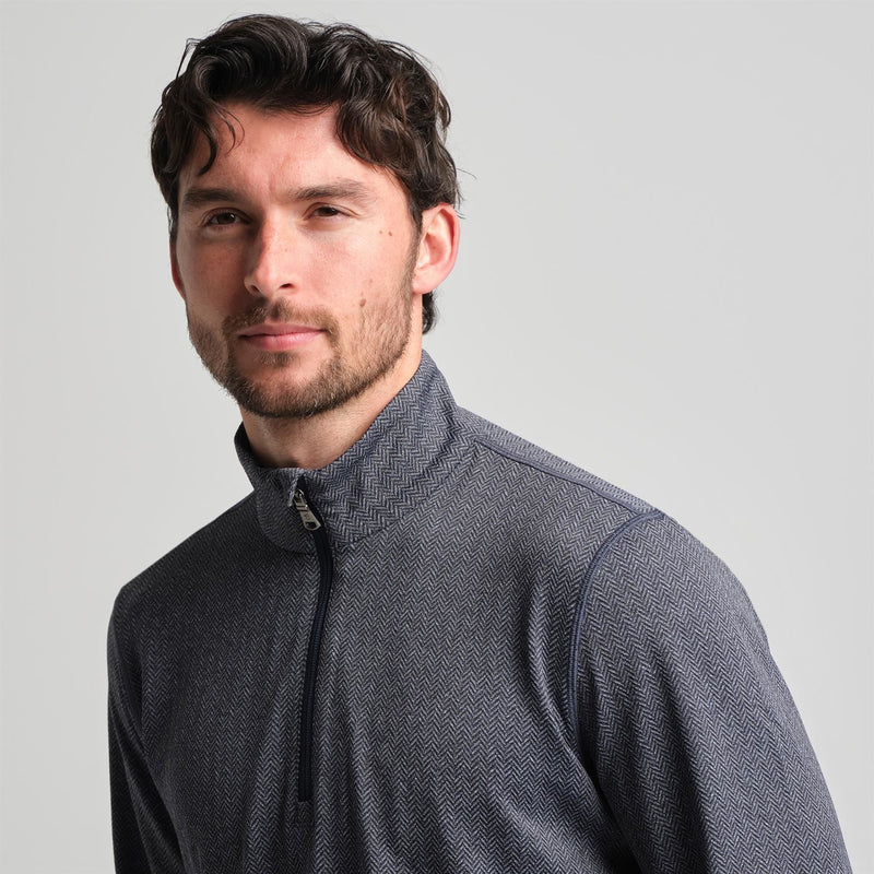 Palmer Performance Quarter Zip Navy Herringbone