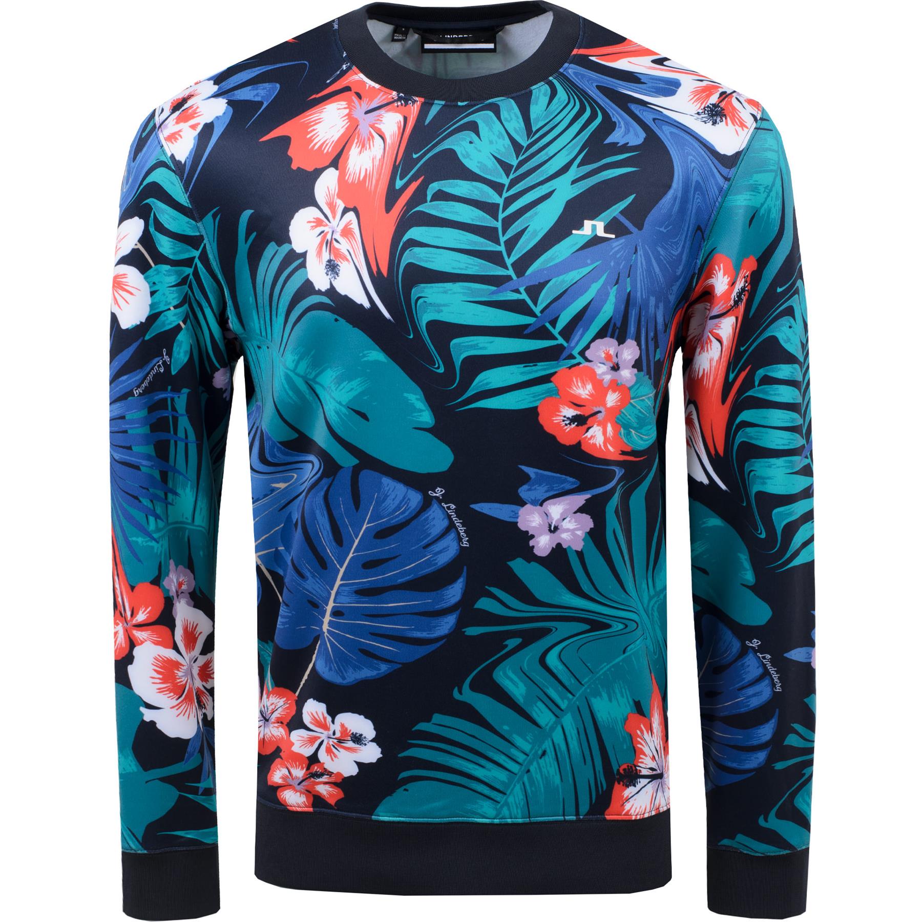 x TRENDYGOLF Stretch Fleece Unisex Crew Deep Lake Hibiscus