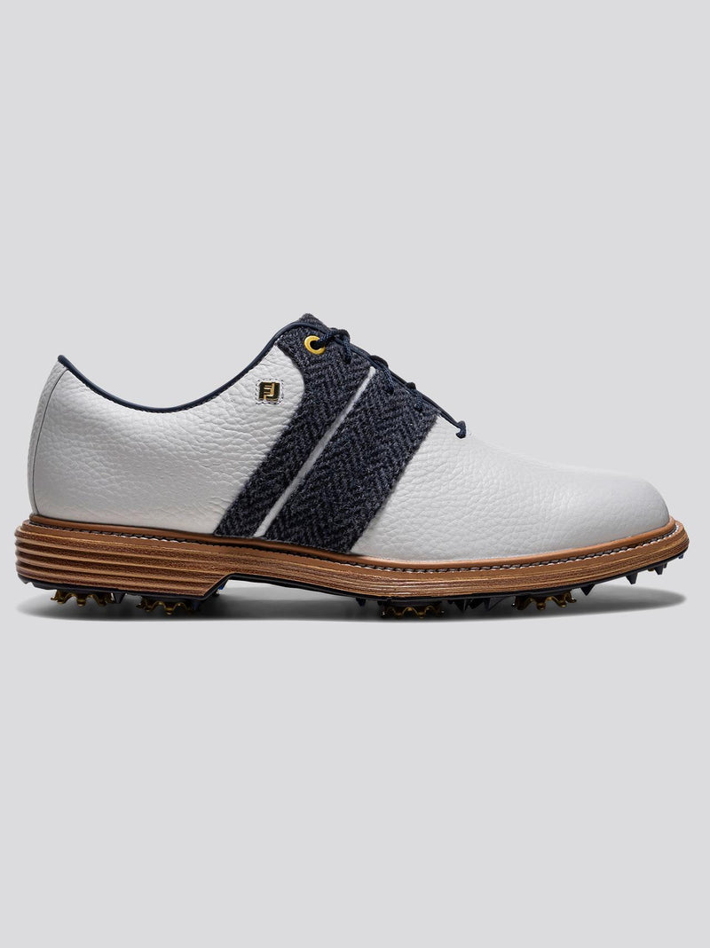 FootJoy Premiere Series Packard spiked golf shoe in Harris Tweed White/Navy - main product view
