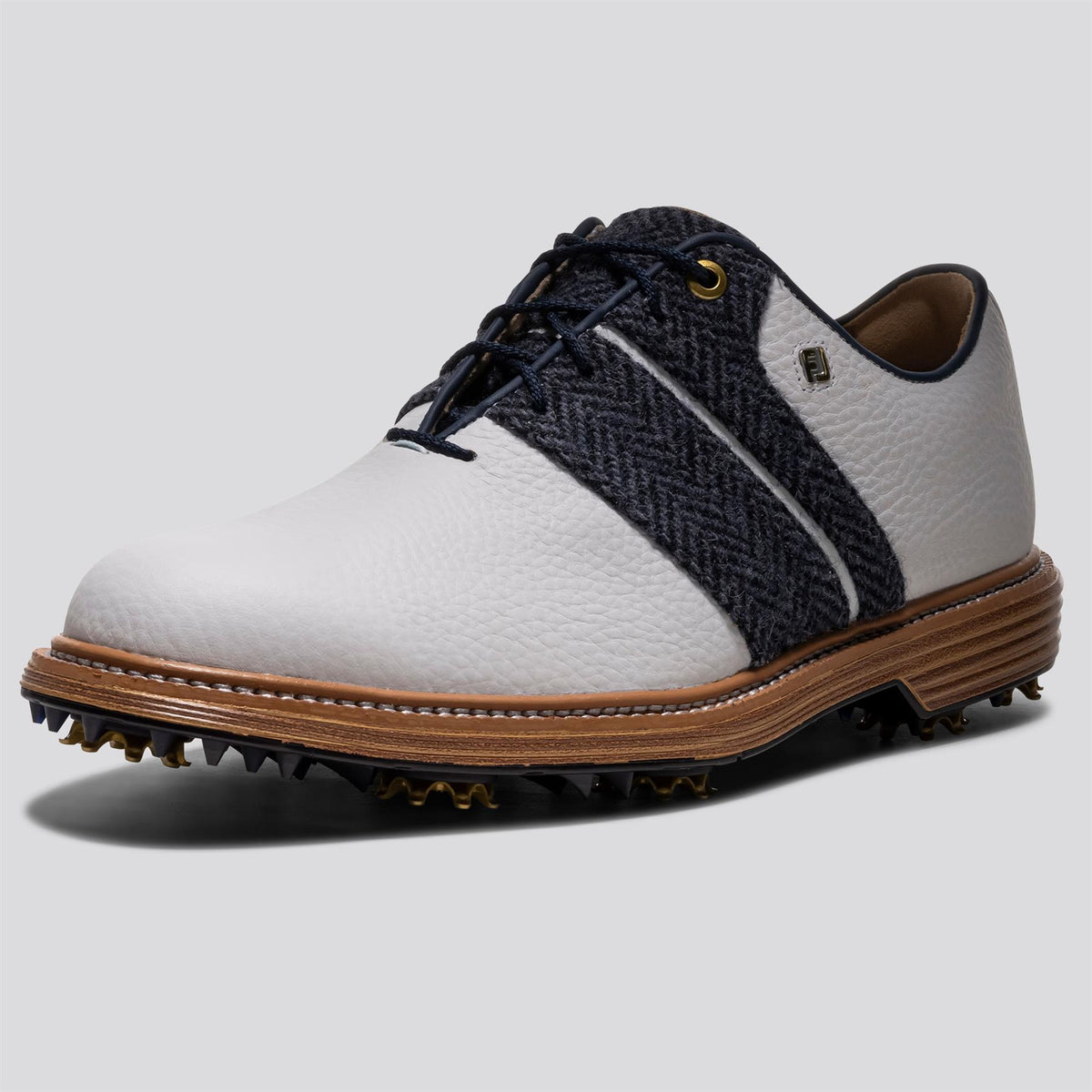 FootJoy Premiere Series Packard golf shoe - Harris Tweed detailing close-up