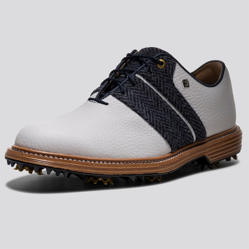 FootJoy Premiere Series Packard golf shoe - Harris Tweed detailing close-up