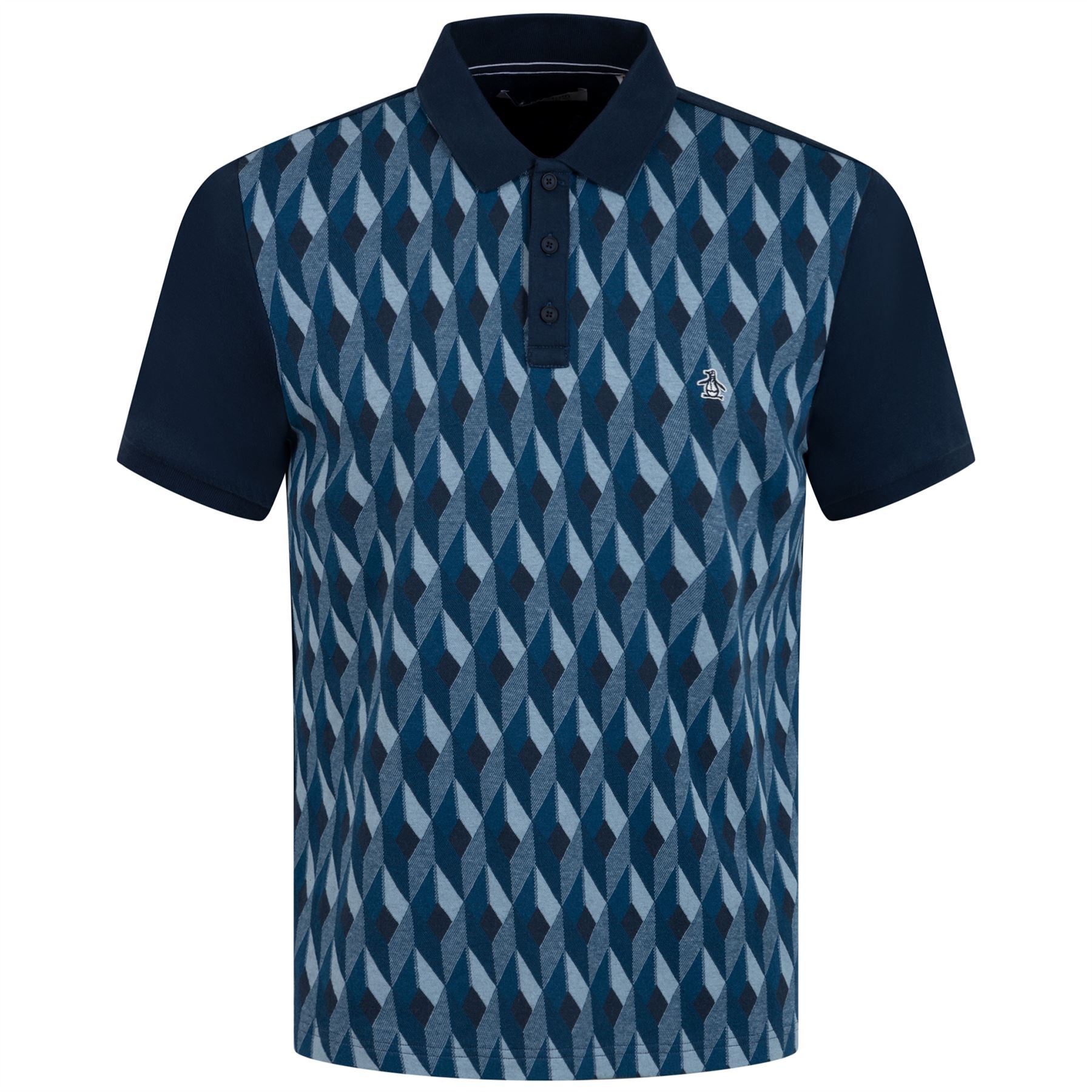 Jacquard Diamond Front Cotton Blend Polo Dress Blues