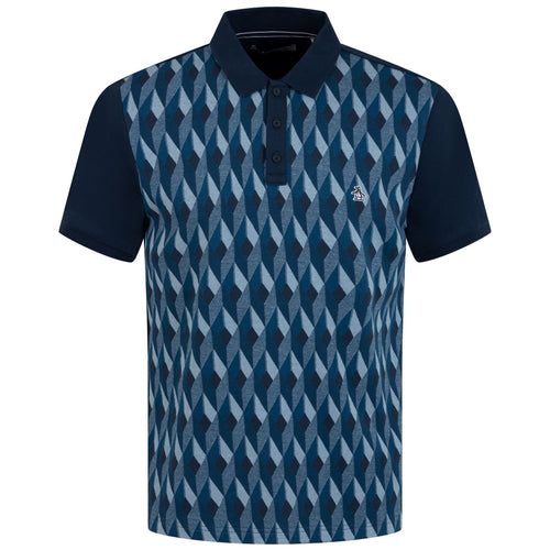 Jacquard Diamond Front Cotton Blend Polo Dress Blues