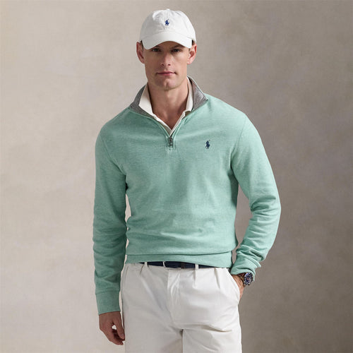 Polo Golf Quarter Zip Cotton Jersey Mid Layer Celadon Heather