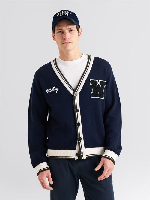Golf Club Merino Wool Cardigan Navy