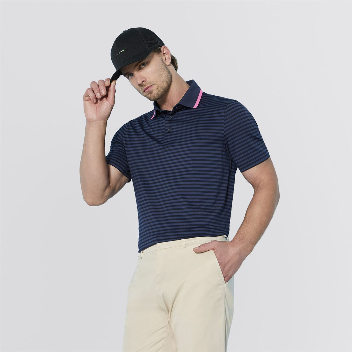 Perforated Stripe Polo Twilight