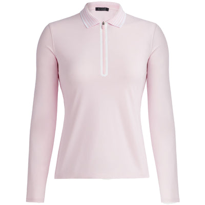 Federleichtes Damen-Poloshirt aus seidigem Nylon mit Viertelreißverschluss in Blush – SS24