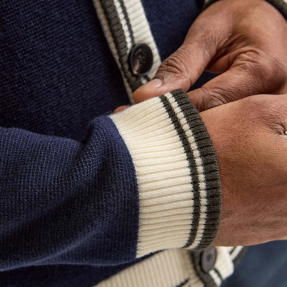 Golf Club Merino Wool Cardigan Navy