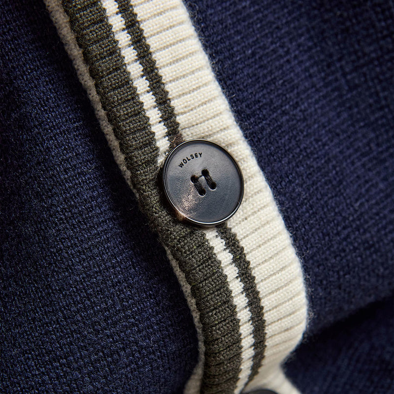 Golf Club Merino Wool Cardigan Navy