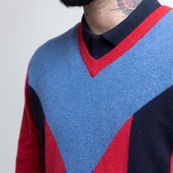 Vertical Stripe Knit Red/Denim