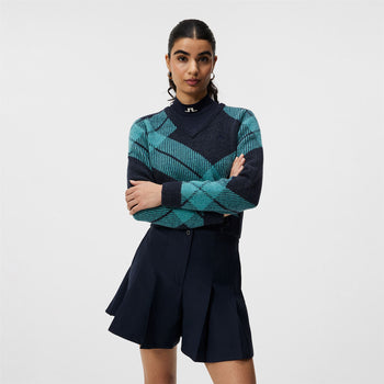 x Glenmuir Brea Knitted V-Neck Sweater Tartan Teal