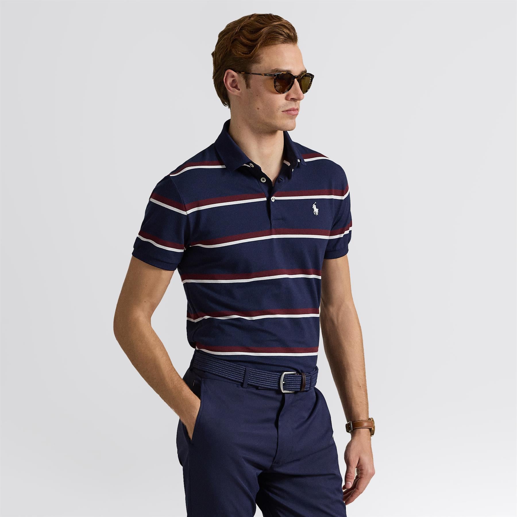 RLX Striped Cotton Pique Performance Polo Refined Navy Multi