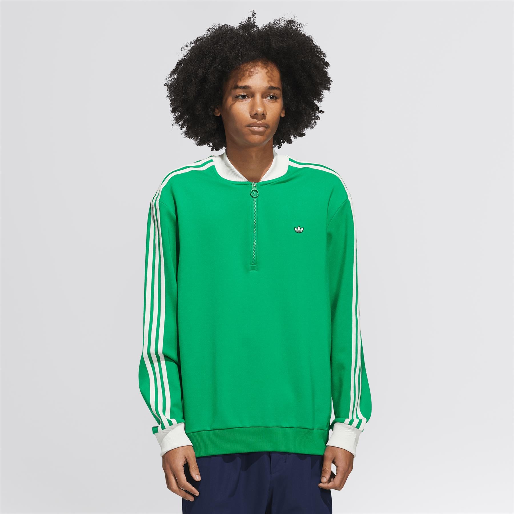 Three Stripes Quarter Zip Green