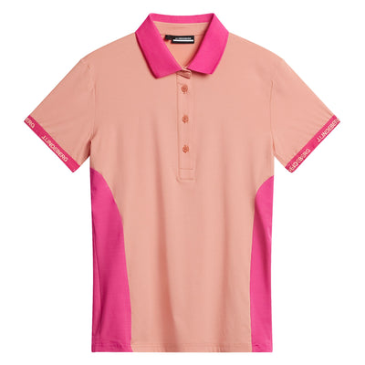 Makena Nylon-Stretch-Poloshirt für Damen, gebranntes Korallenrosa – SS24