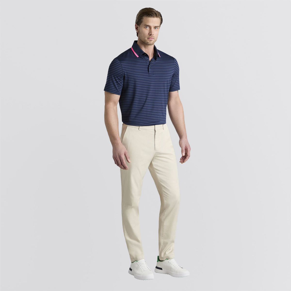 Perforated Stripe Polo Twilight