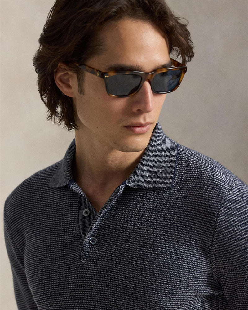 Striped Performance PoloCollar Sweater Navy Combo