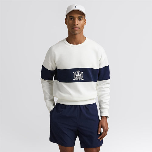 RLX Crest Logo Bold Stripe Sweatshirt Ceramic White/Refined Navy