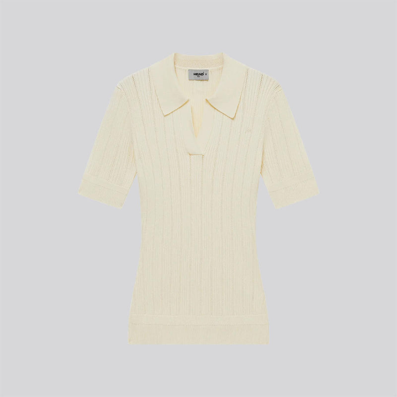 V Neck Pointelle Knit Polo