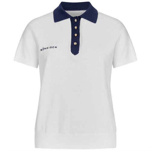 Damen Poloshirt mit Logo-Strick, Weiß – SS24