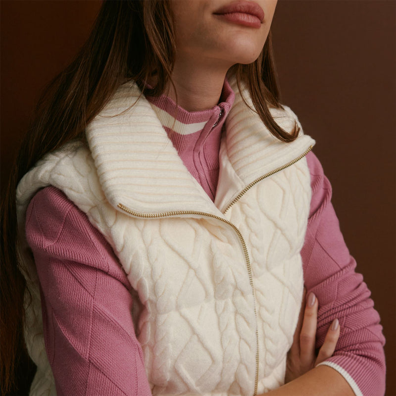 Irina Cable Knit Gilet Egret