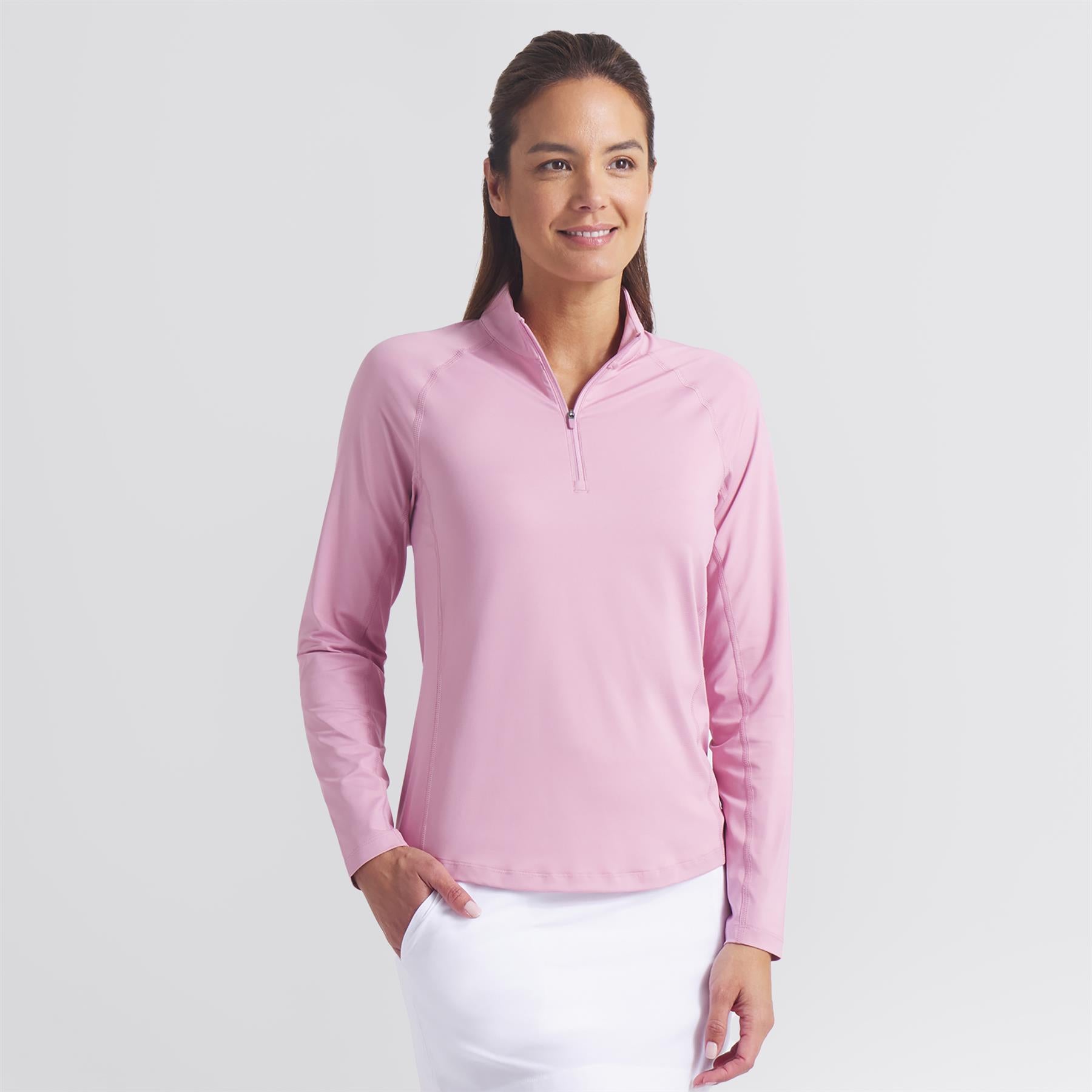 YOU-V Solid Quarter Zip Poised Pink