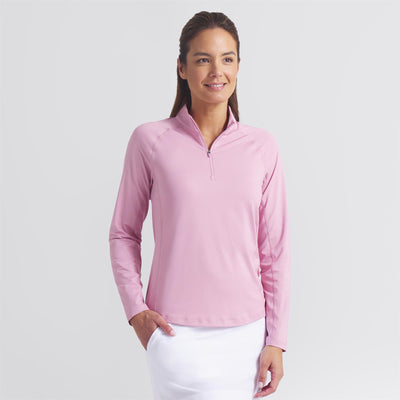 YOU-V Solid Quarter Zip Poised Pink
