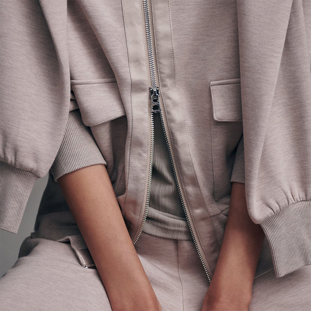 Roxbury Sweat Zip Through Taupe Marl