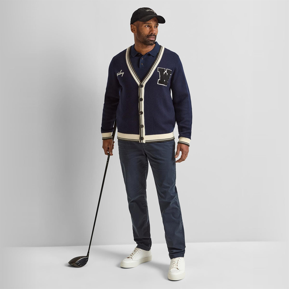 Golf Club Merino Wool Cardigan Navy