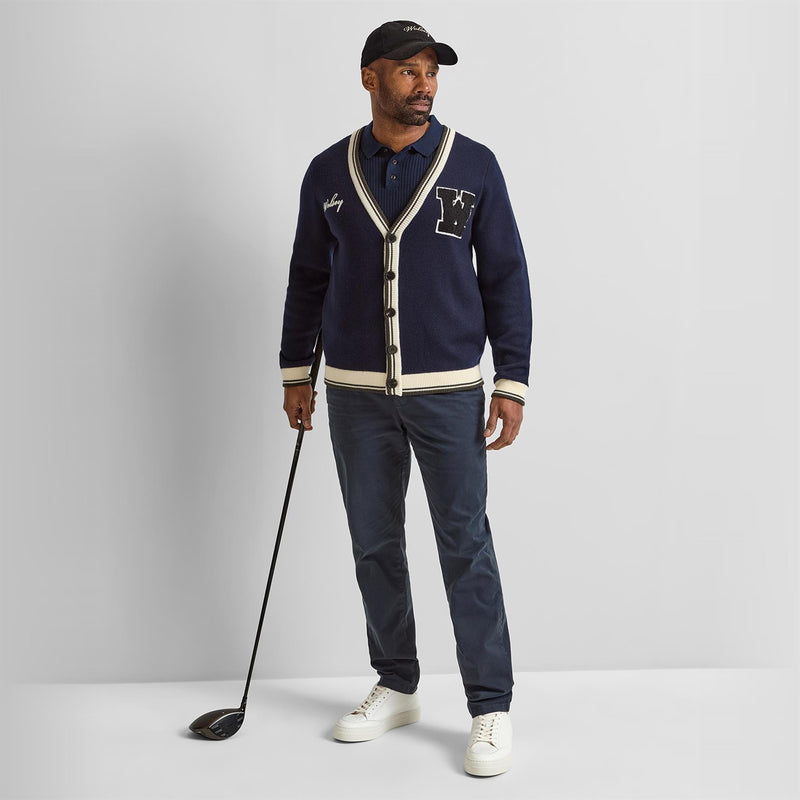 Golf Club Merino Wool Cardigan Navy