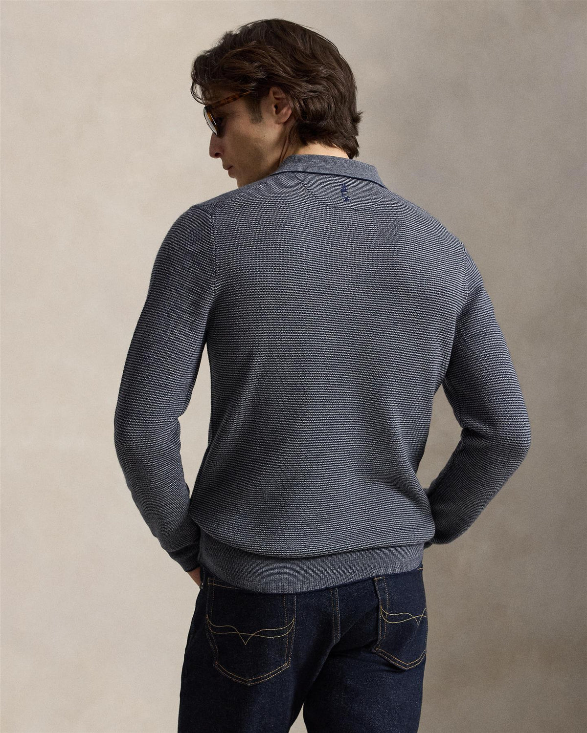 Striped Performance PoloCollar Sweater Navy Combo