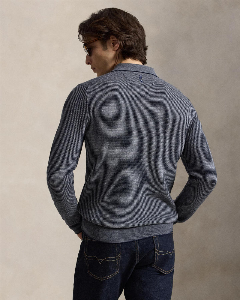 Striped Performance PoloCollar Sweater Navy Combo