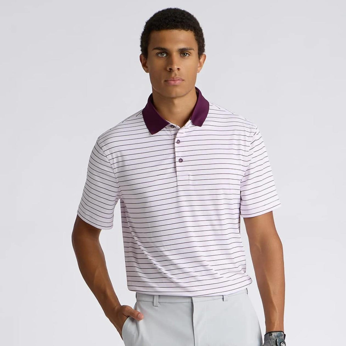 Herringbone Stripe Tech Jersey Polo Blush/Dark Plum