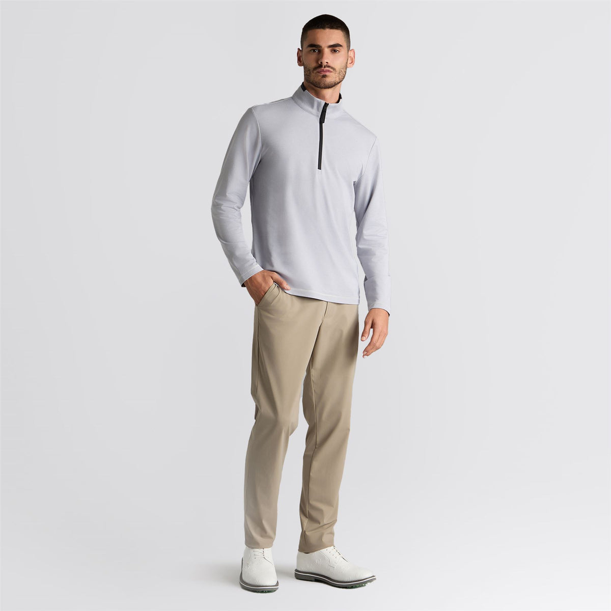 Brushed Back Tech Quarter Zip Mid Layer Light Grey Melange