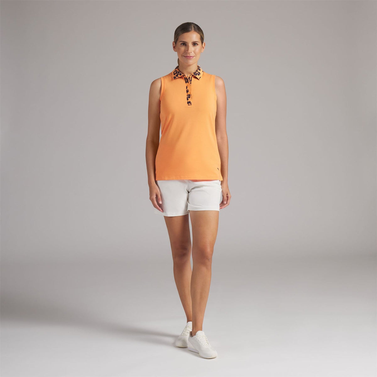 Modalon Floral Rib Sleeveless Polo Shirt Warm Melon Glow/Deep Navy